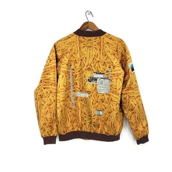 Tyakasha Bomber Jacket  Womens Medium I Like Chips French Fries Satin - Picture 2 of 6